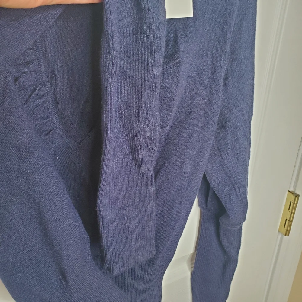 Zara Knit Jumper Navy Blue Cut Out Keyhole Sweater Large #169 Feminine Preppy